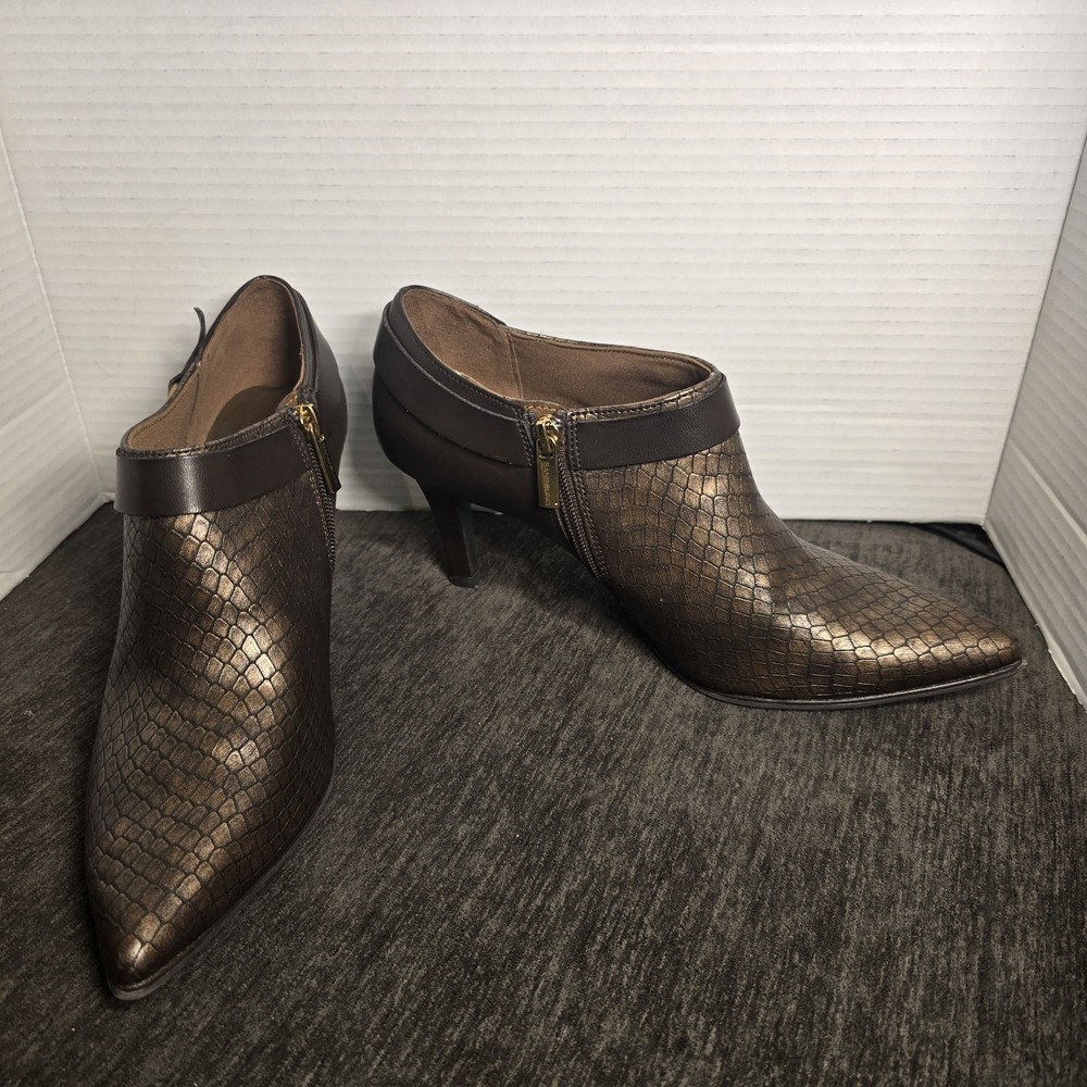 Bandolino Bronze Snake-Embossed Pointed-Toe Booties Womens Size 10M